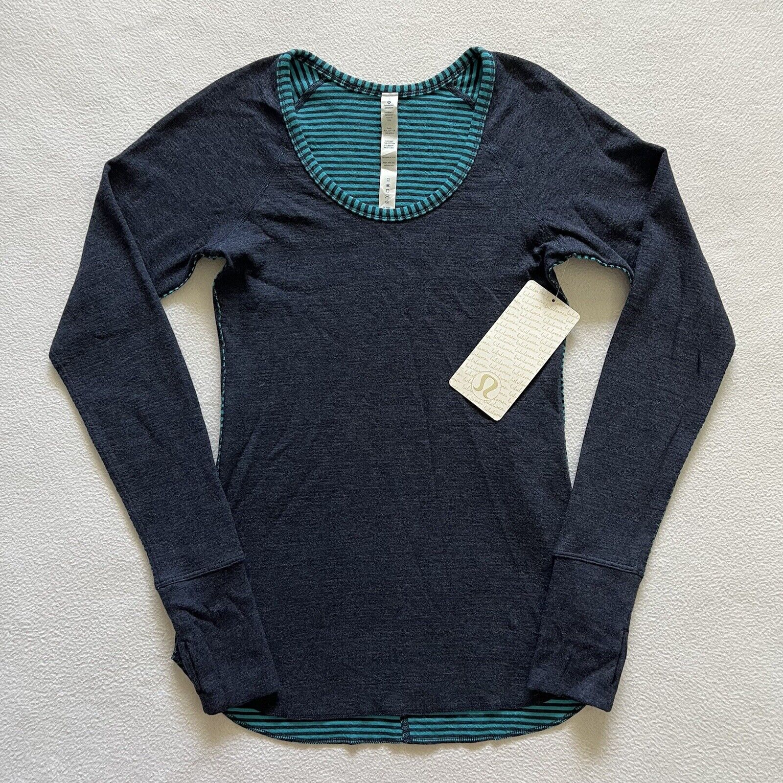 Nwt Lululemon Open Your Heart Long Sleeve Heathered Ink Classic Stripe Top 2